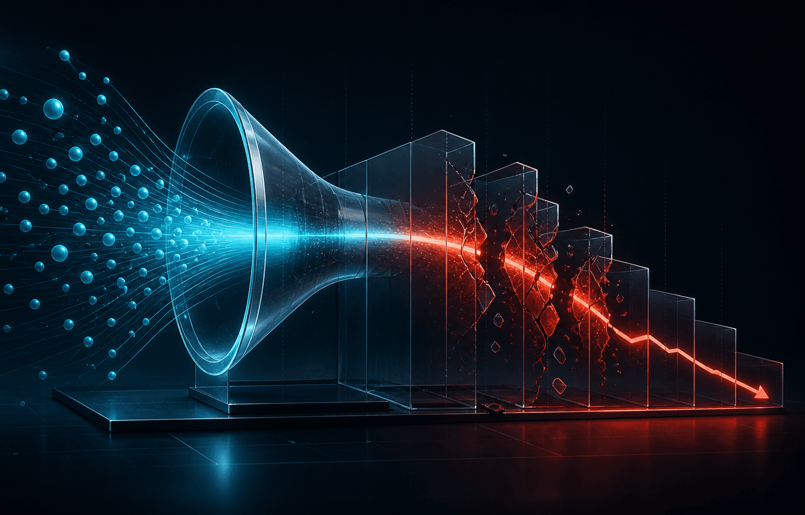 A glowing acquisition funnel revealing hidden customer costs